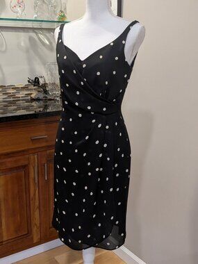 David Warren New York Black & White Polka Dot Faux Wrap Dress | Size 6